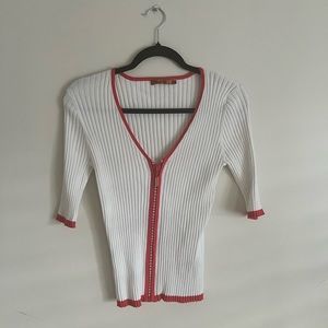 vintage ribbed short sleeve top with rhinestone zipper